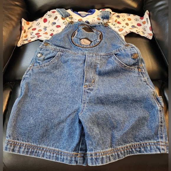 Boy's overall shorts w/shirt set - Picture 1 of 6